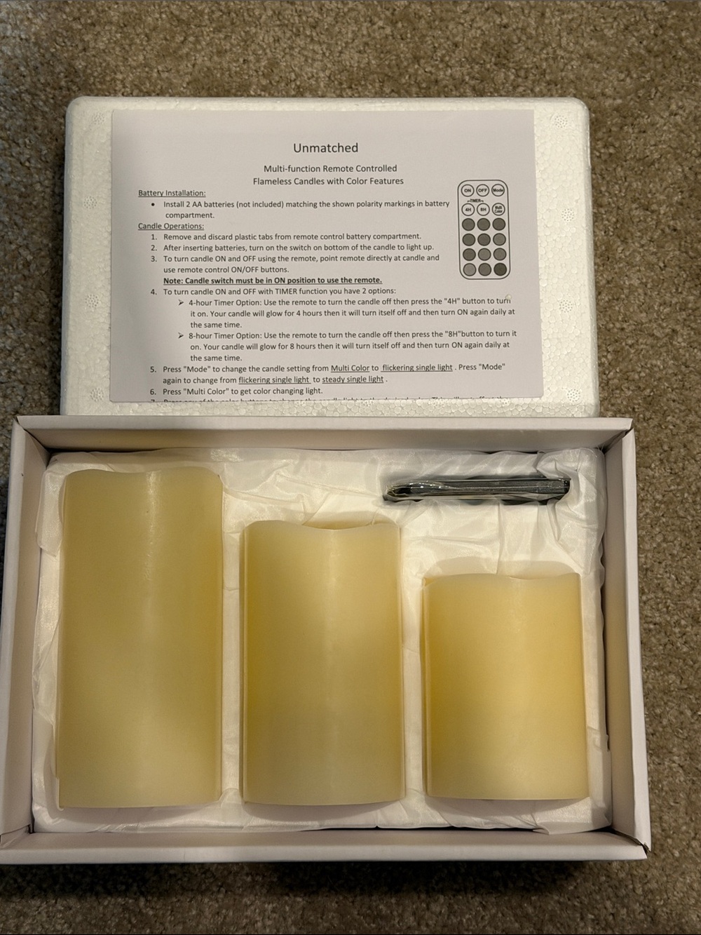 Match Unmatched Flameless Pillar Candles in Cream (Set of 3)